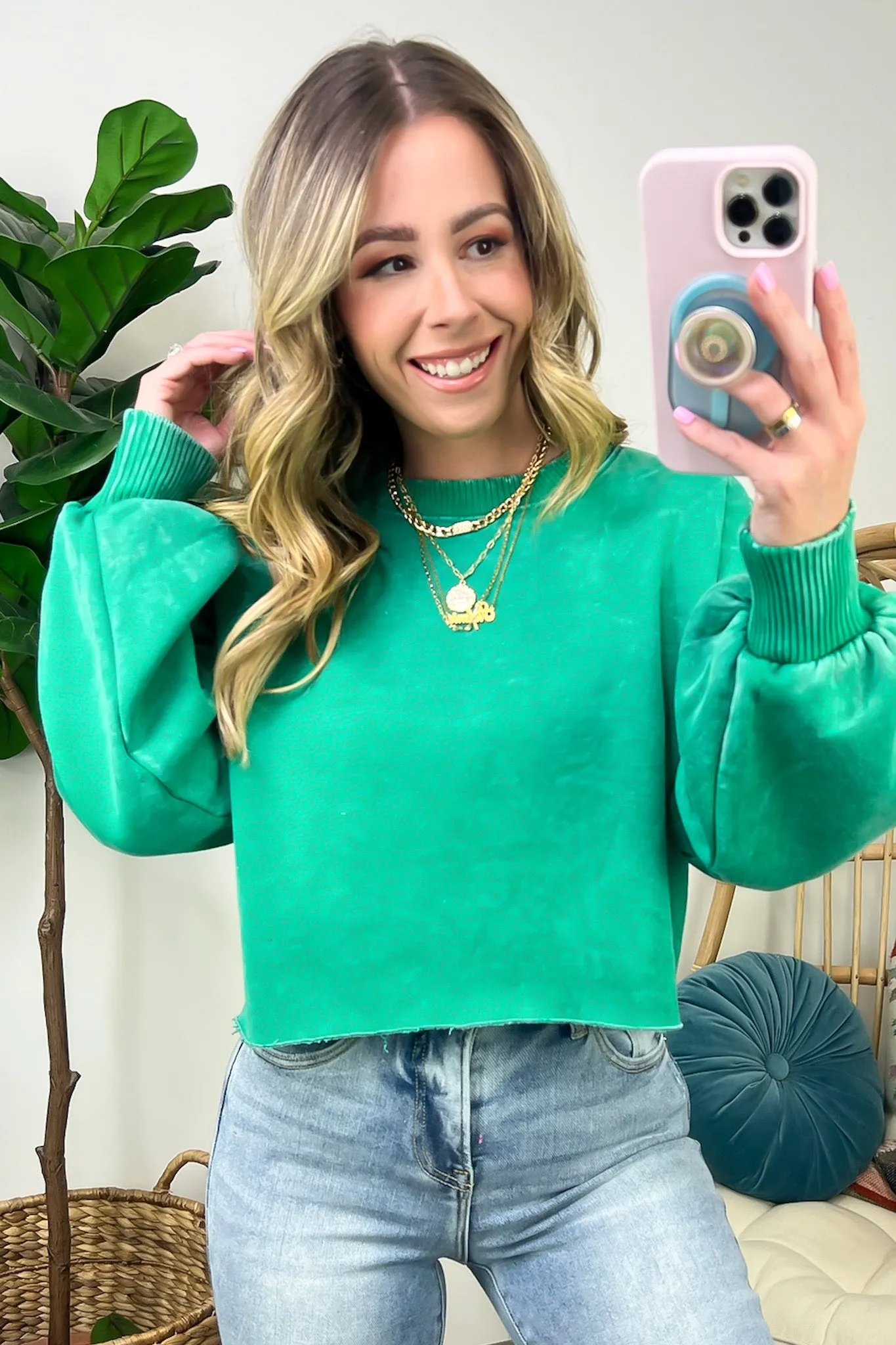 Kerie Acid Wash Fleece Cropped Pullover - FINAL SALE