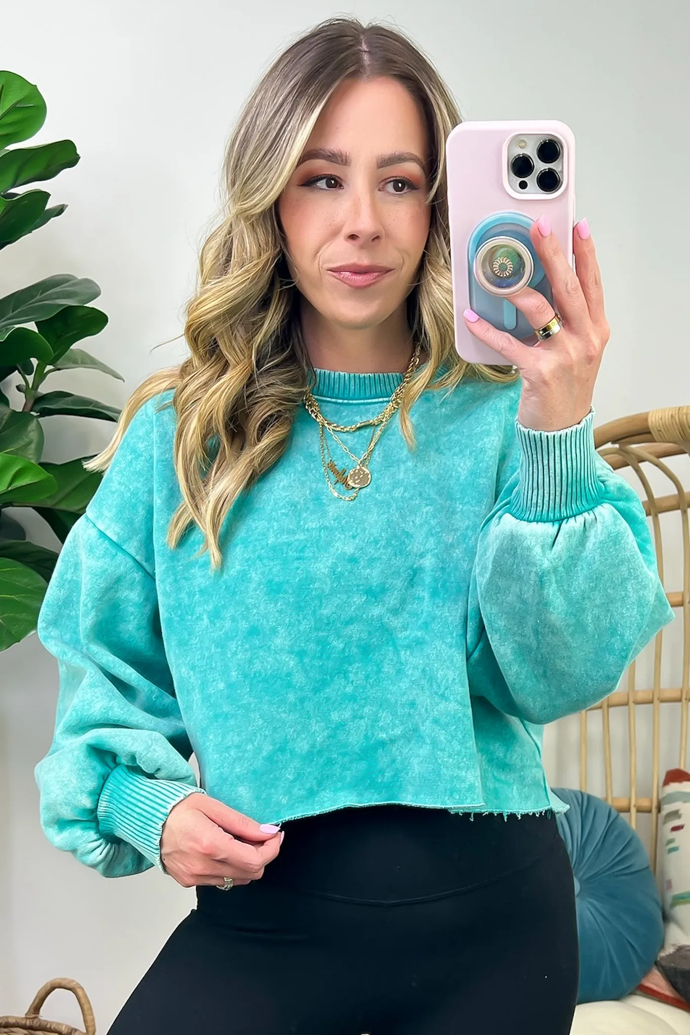 Kerie Acid Wash Fleece Cropped Pullover - FINAL SALE