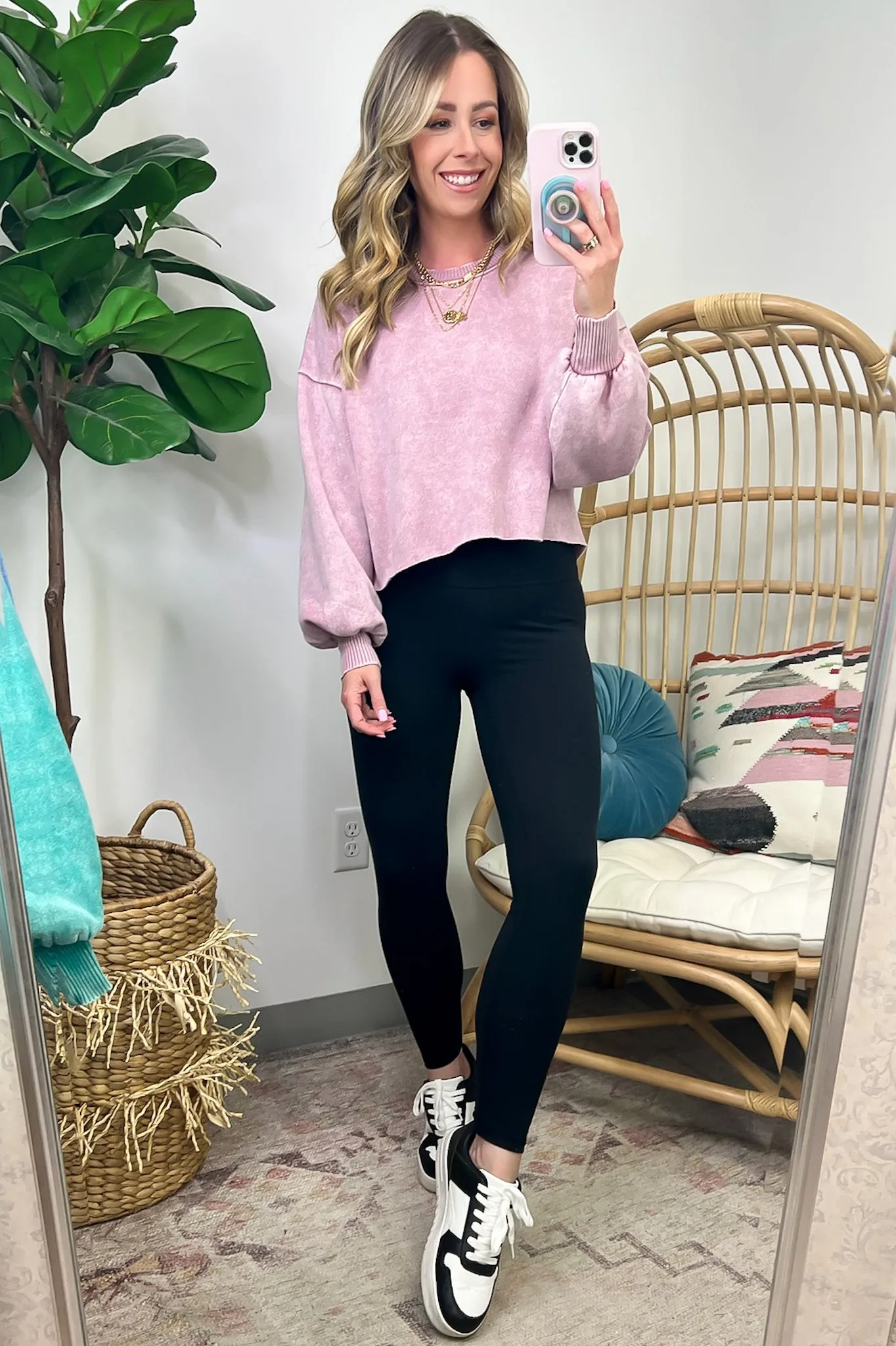 Kerie Acid Wash Fleece Cropped Pullover - FINAL SALE