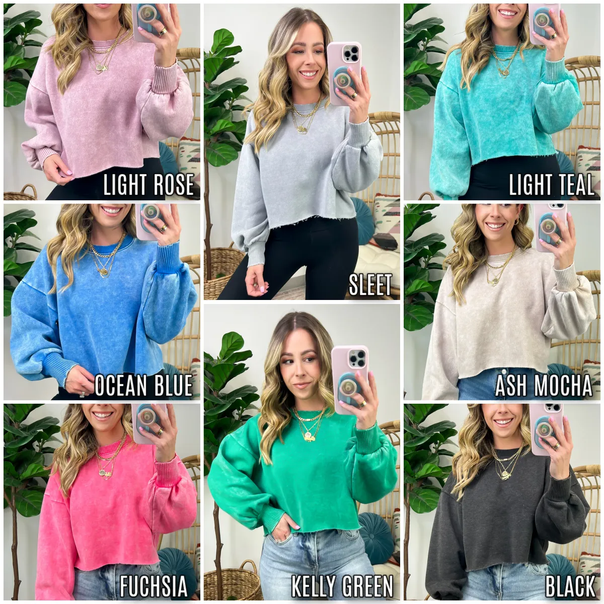 Kerie Acid Wash Fleece Cropped Pullover - FINAL SALE