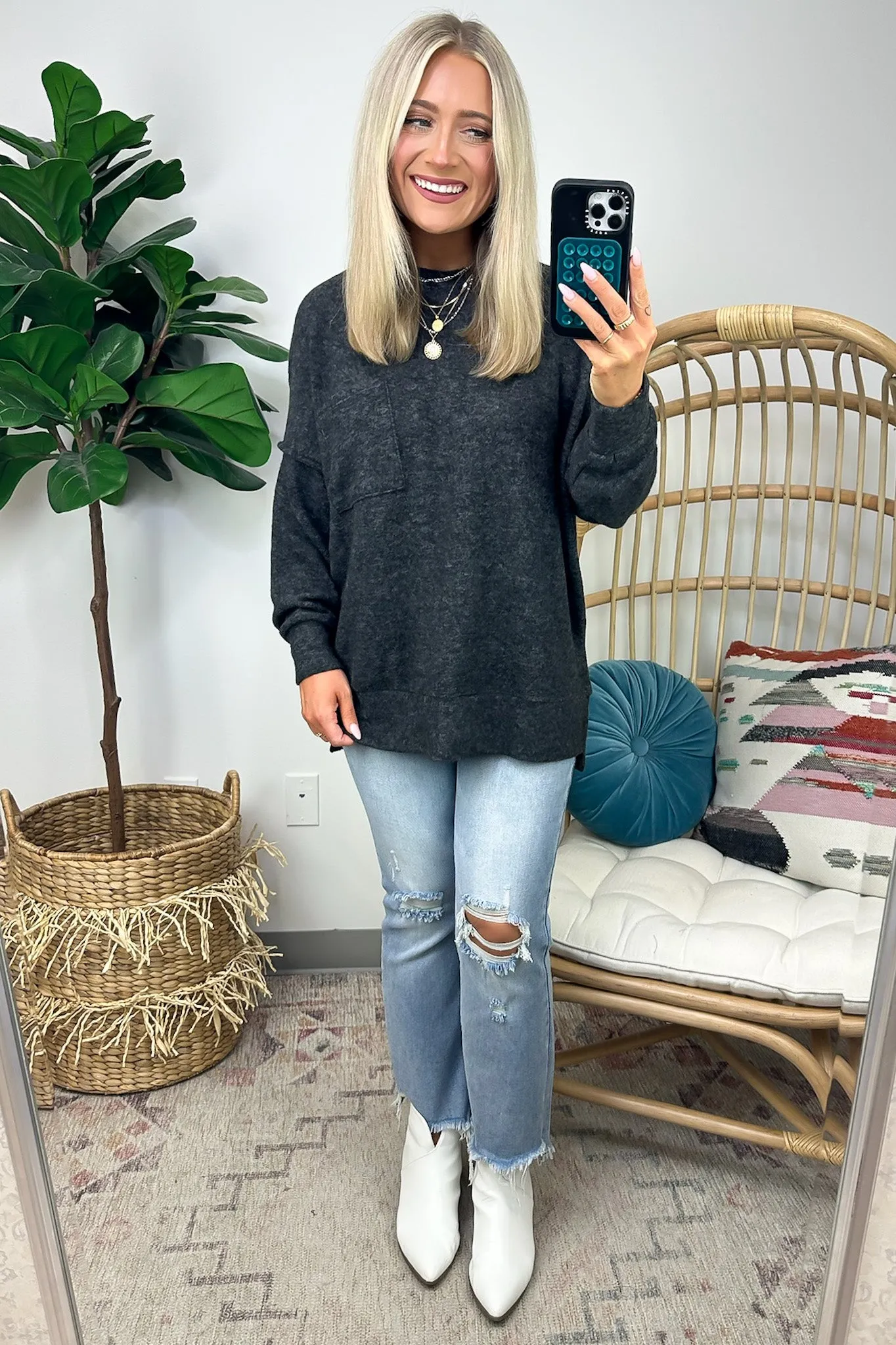 Kierah Brushed Melange Knit Pocket Sweater - FINAL SALE