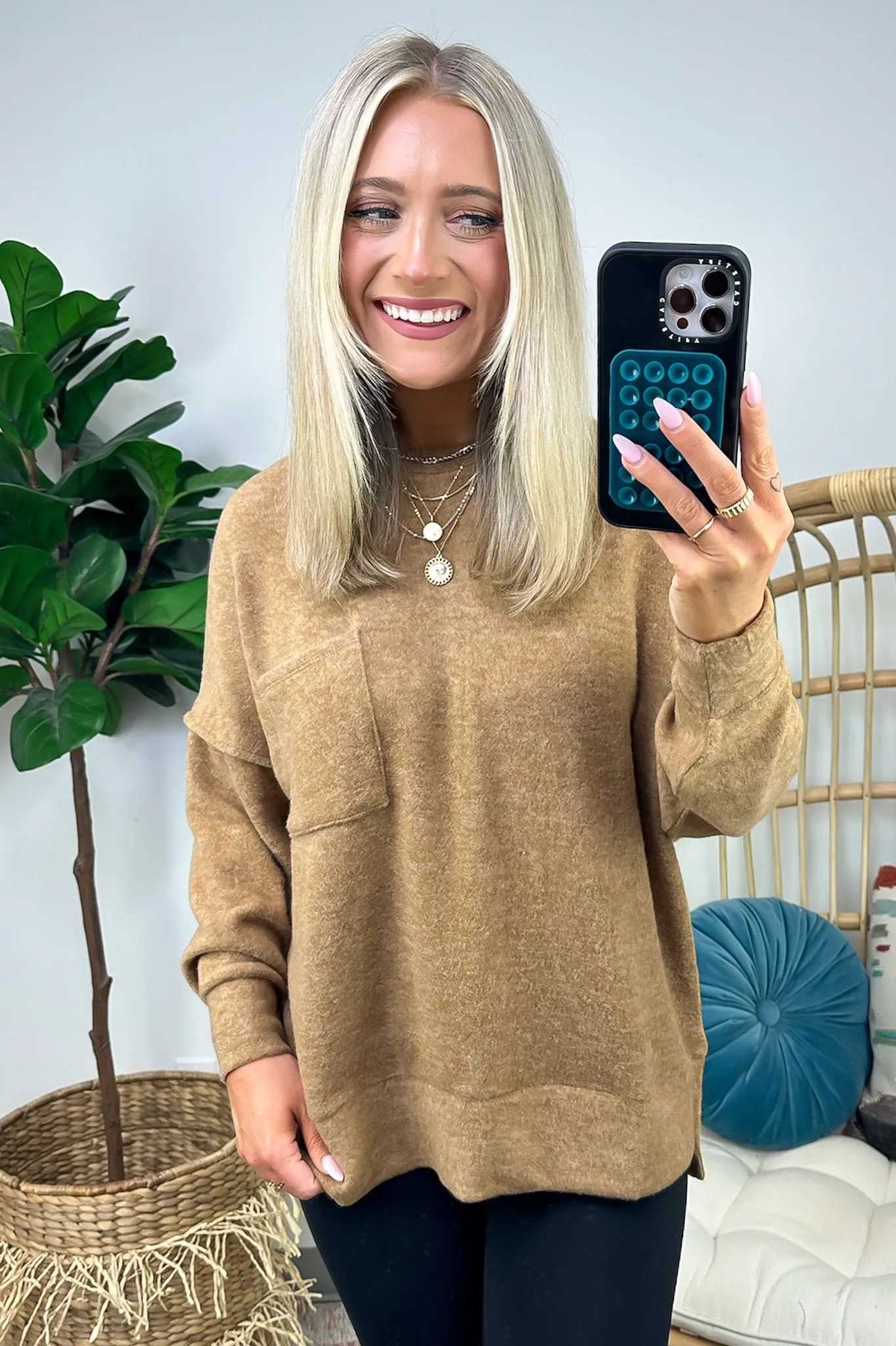 Kierah Brushed Melange Knit Pocket Sweater - FINAL SALE