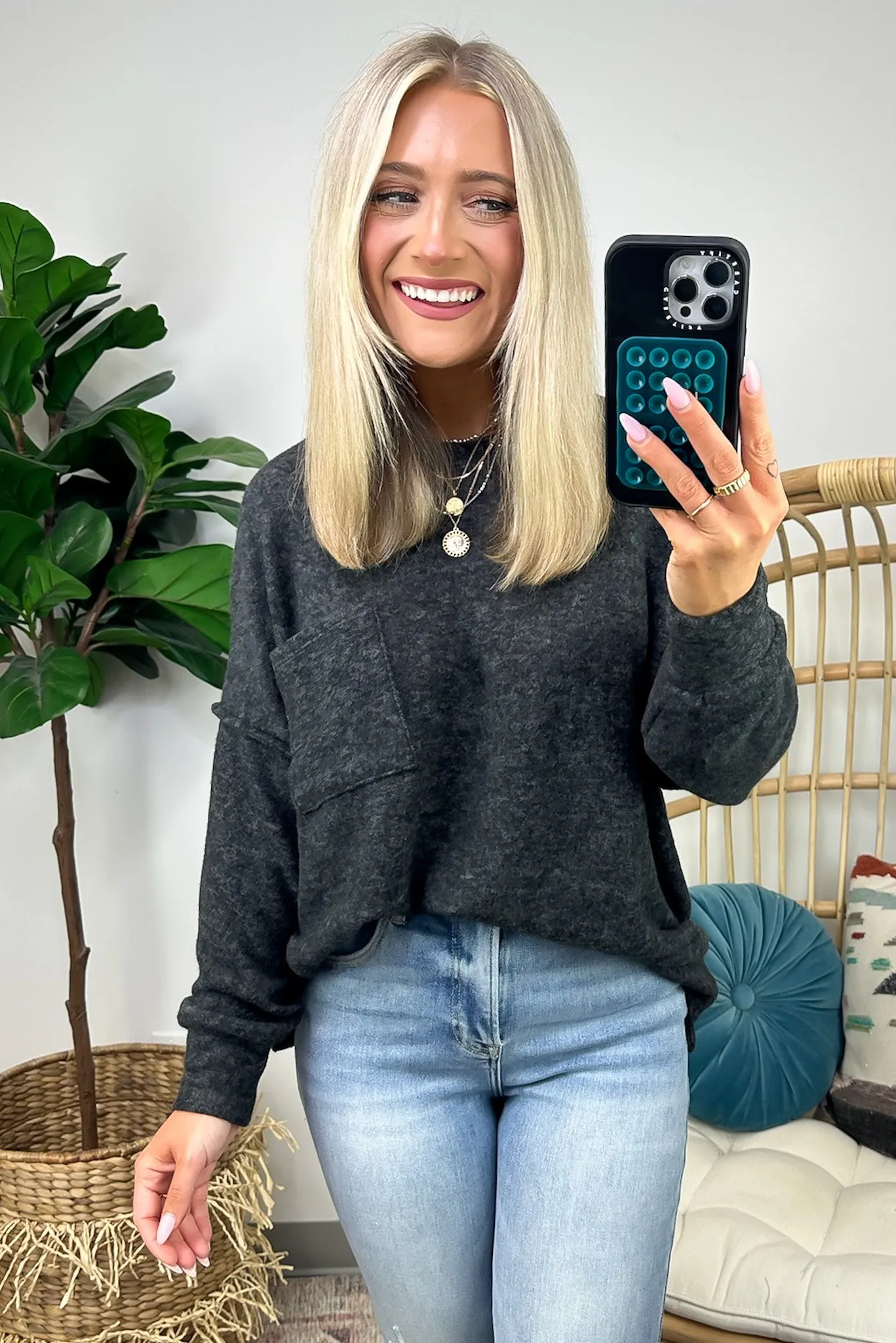 Kierah Brushed Melange Knit Pocket Sweater - FINAL SALE