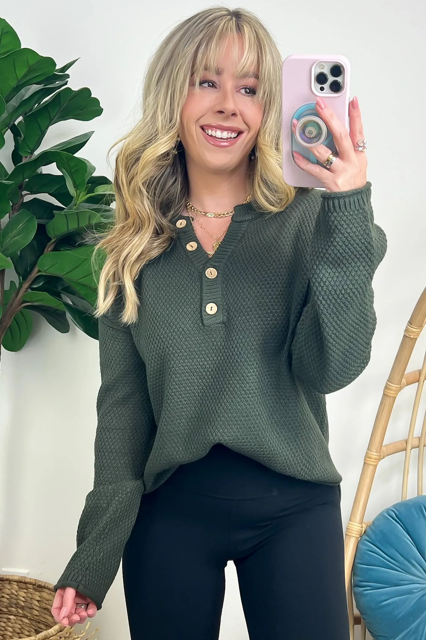 Kyrie Button Henley Knit Sweater - FINAL SALE