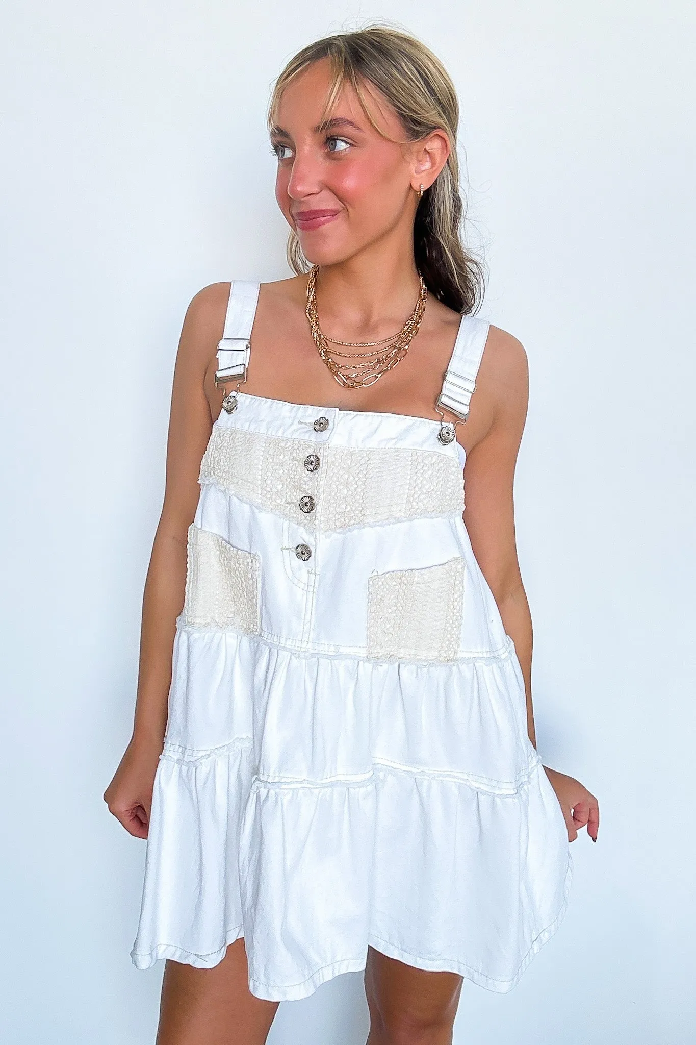 Lana Frayed Denim Overall Dress