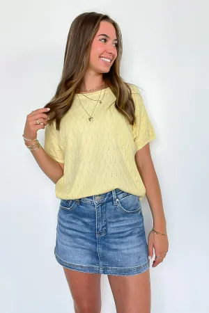 Lemon Drop Pointelle Knit Short Sleeve Top