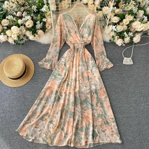 Long Sleeve V Neck Backless Long Dress Anna Kay Co