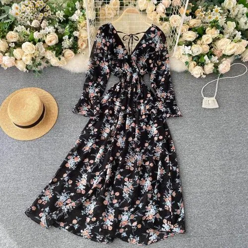 Long Sleeve V Neck Backless Long Dress Anna Kay Co