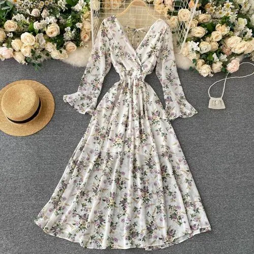 Long Sleeve V Neck Backless Long Dress Anna Kay Co