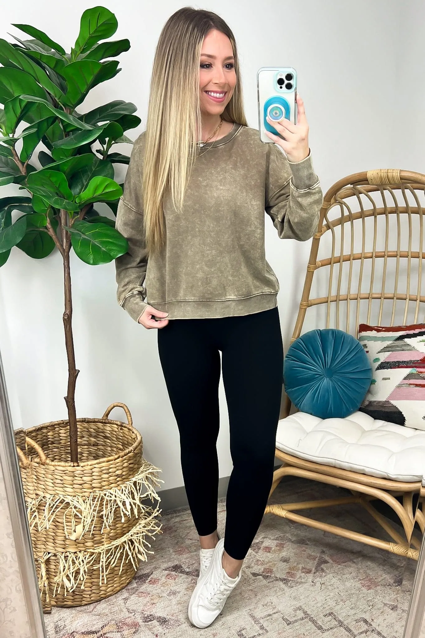 Louetta Acid Wash Boat Neck Pullover - FINAL SALE