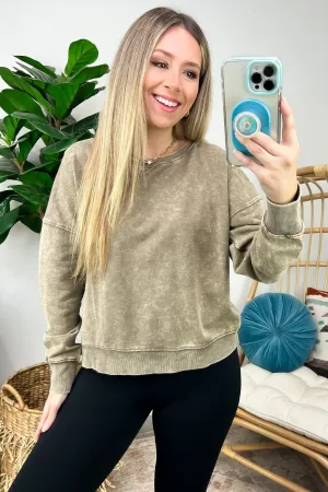 Louetta Acid Wash Boat Neck Pullover - FINAL SALE