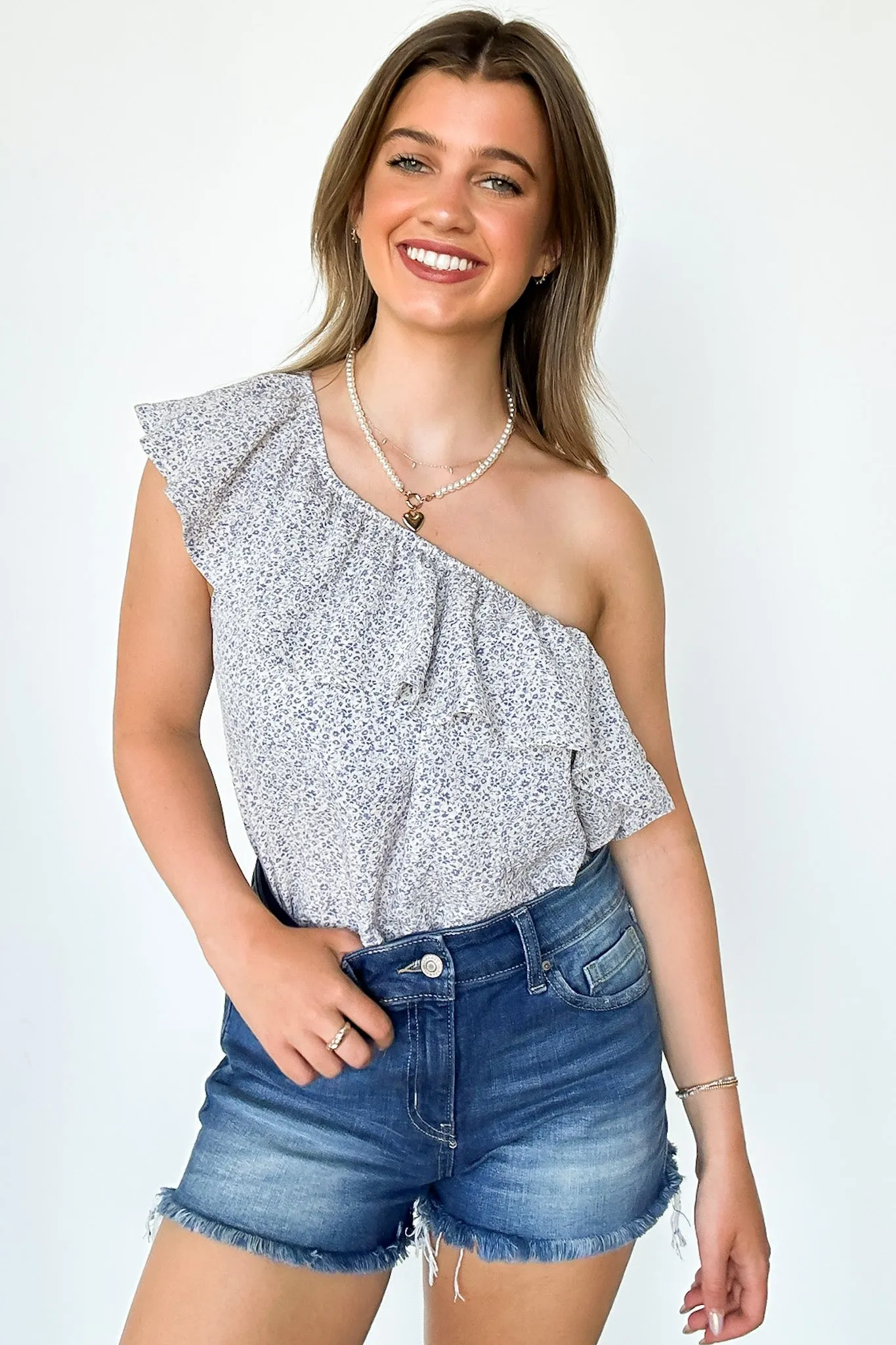 Lovely Intent Floral Ruffle One Shoulder Bodysuit - FINAL SALE