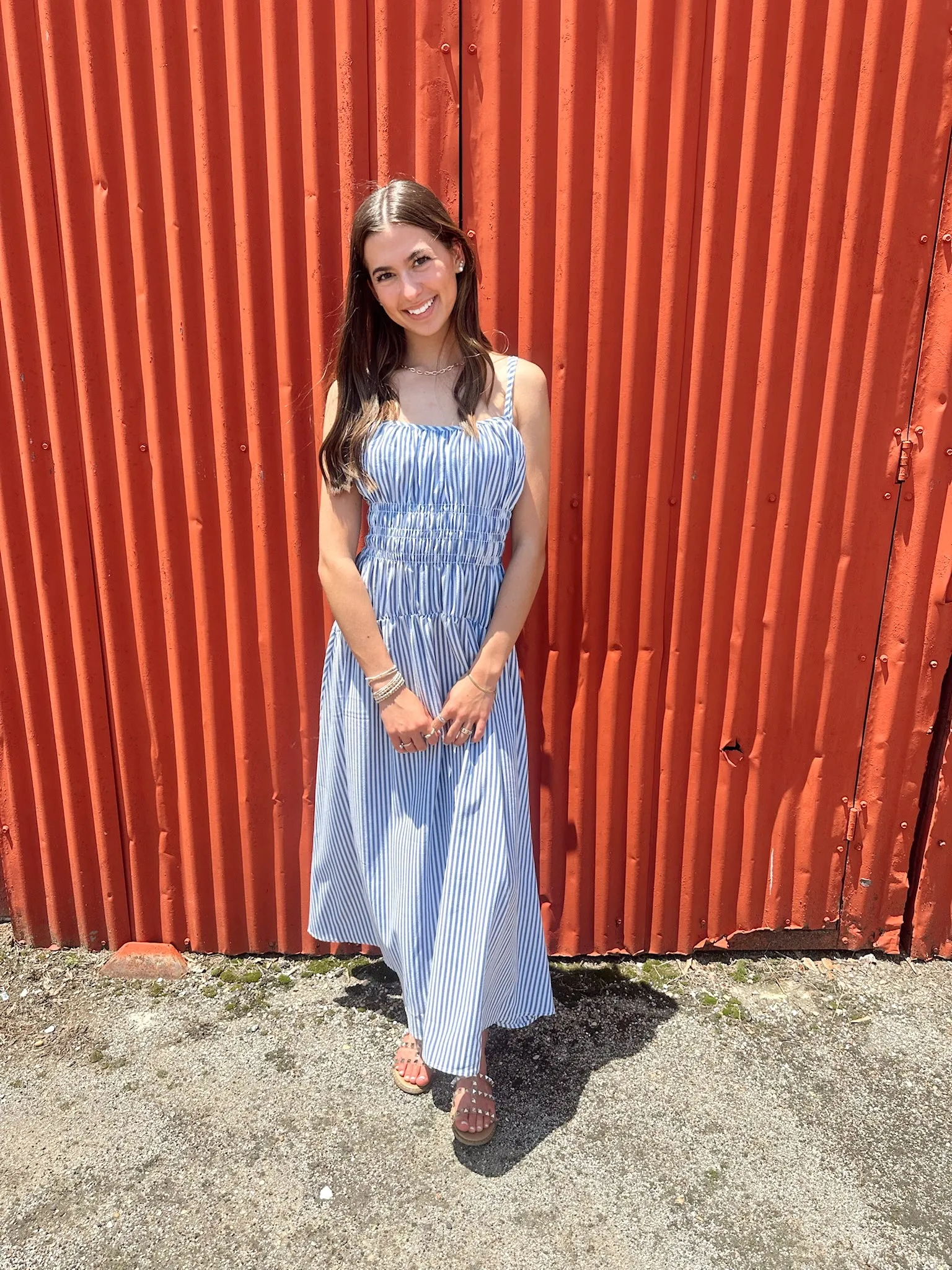 Lyana Tiered Striped Smocked Dress