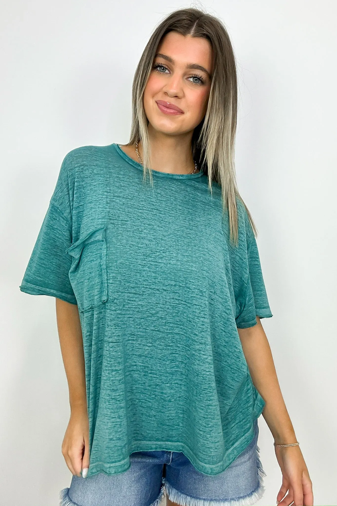 Marisol Burnout Wash Oversized Pocket Top - BACK IN STOCK