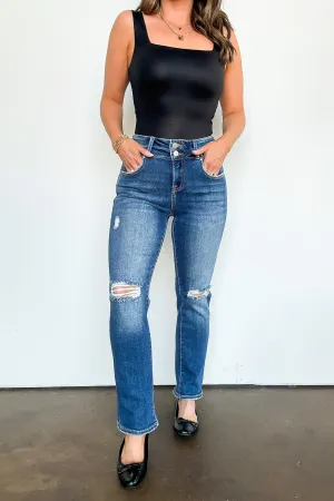 Marisse High Rise Distressed Slim Straight Jeans