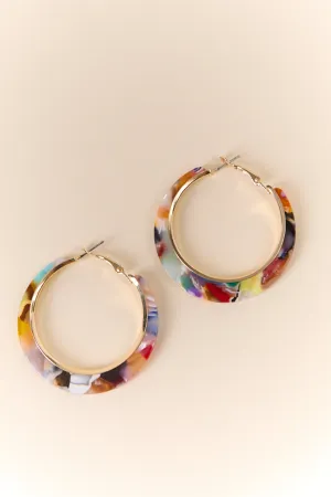 Multi Colored Resin Hoop Earrings