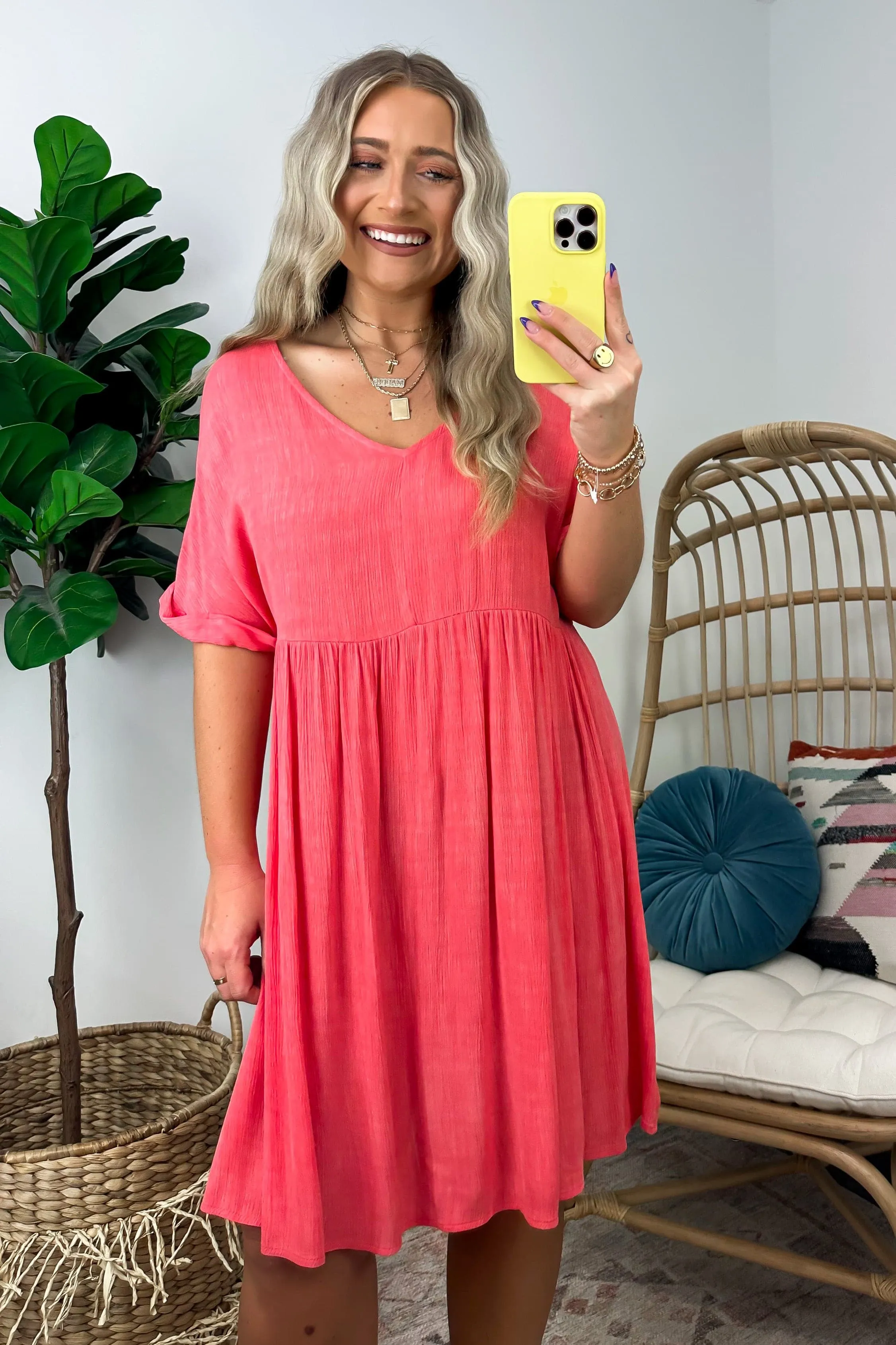 Nandita V-Neck Washed Gauze Flowy Babydoll Dress - FINAL SALE