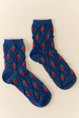 Navy Strawberry Socks