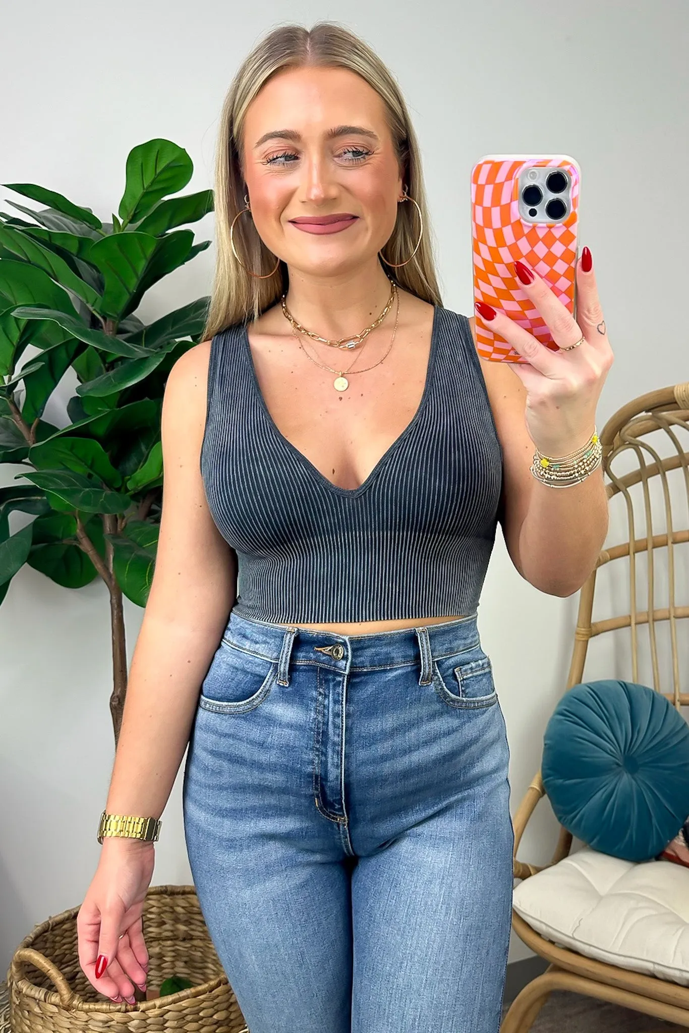 Nayomi Mineral Wash V-Neck Seamless Bra Top