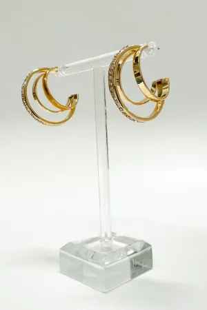 New Glam Rhinestone Triple Hoop Earrings