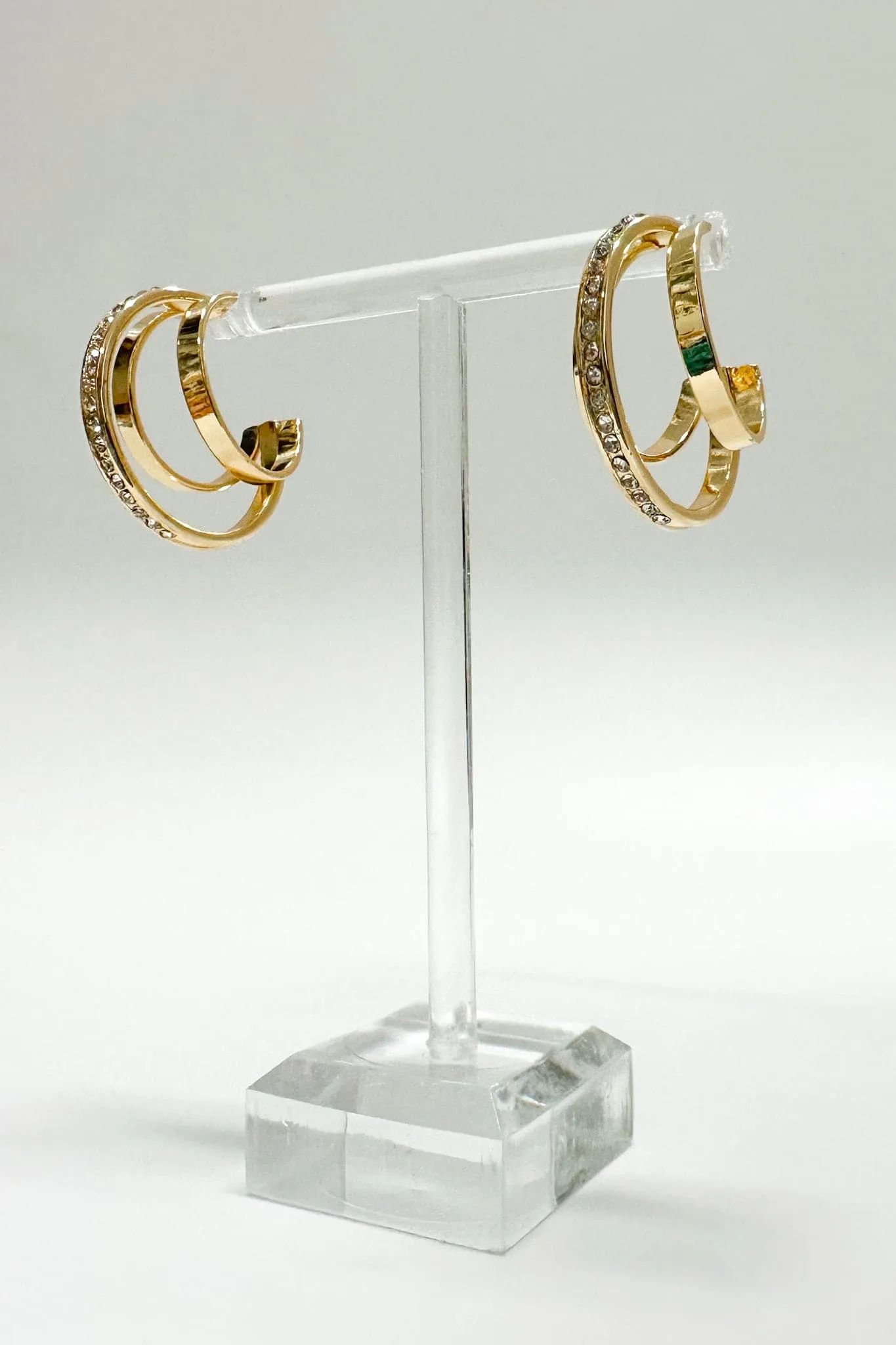 New Glam Rhinestone Triple Hoop Earrings