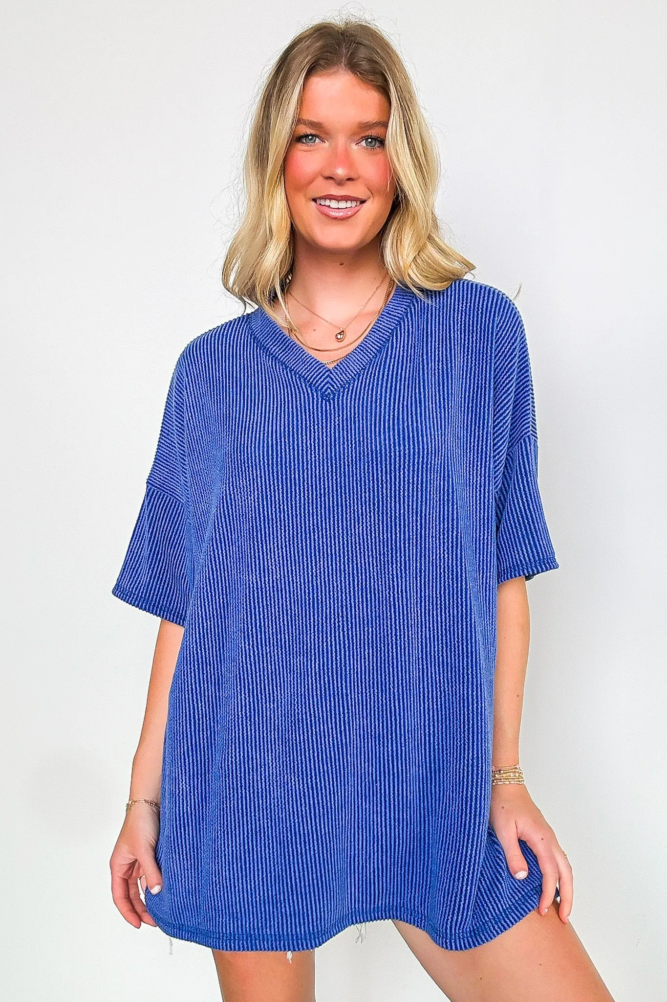 Off the Clock V-Neck Rib Knit Short Sleeve Top