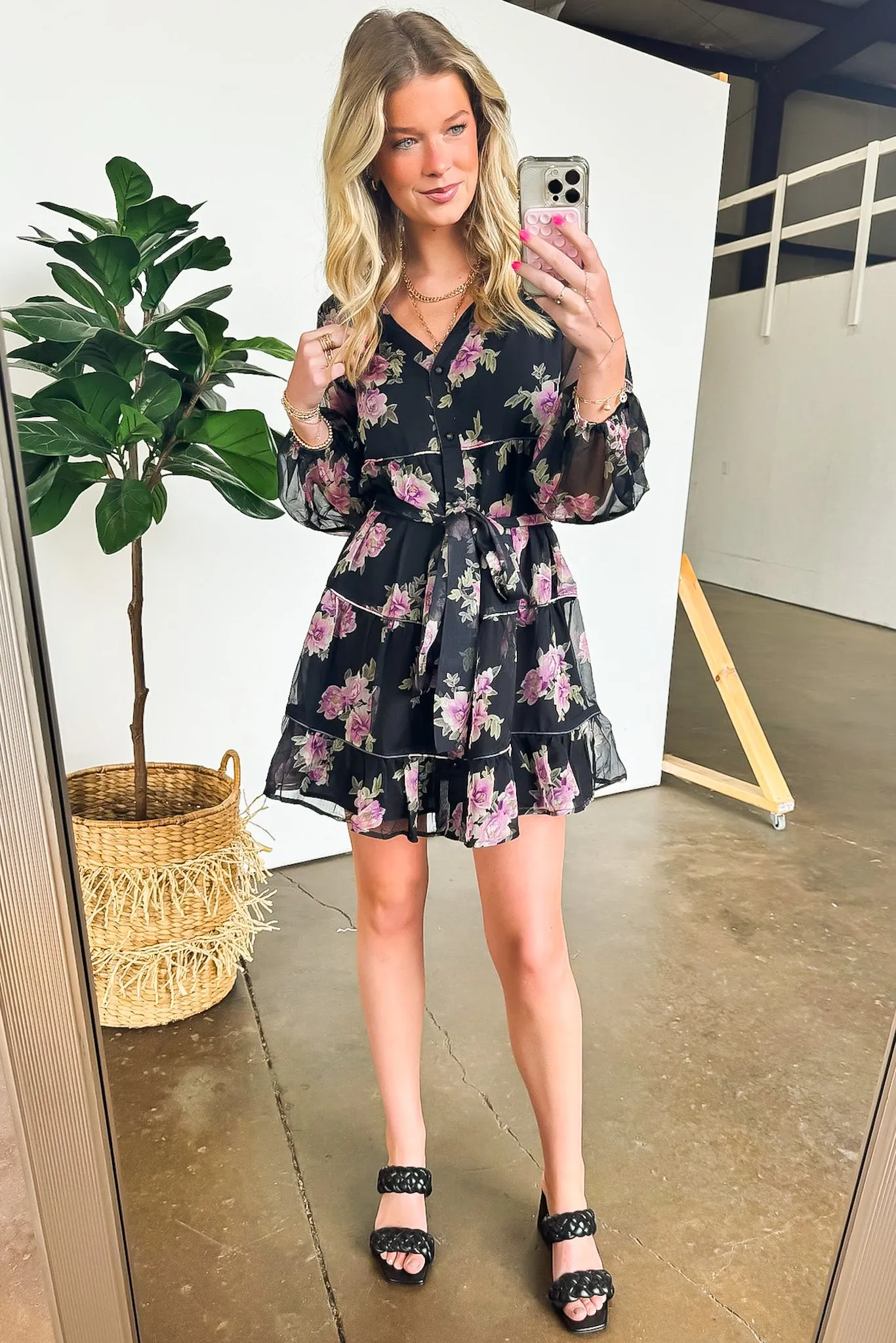 Perfect Concept Long Sleeve Floral Button Up Dress