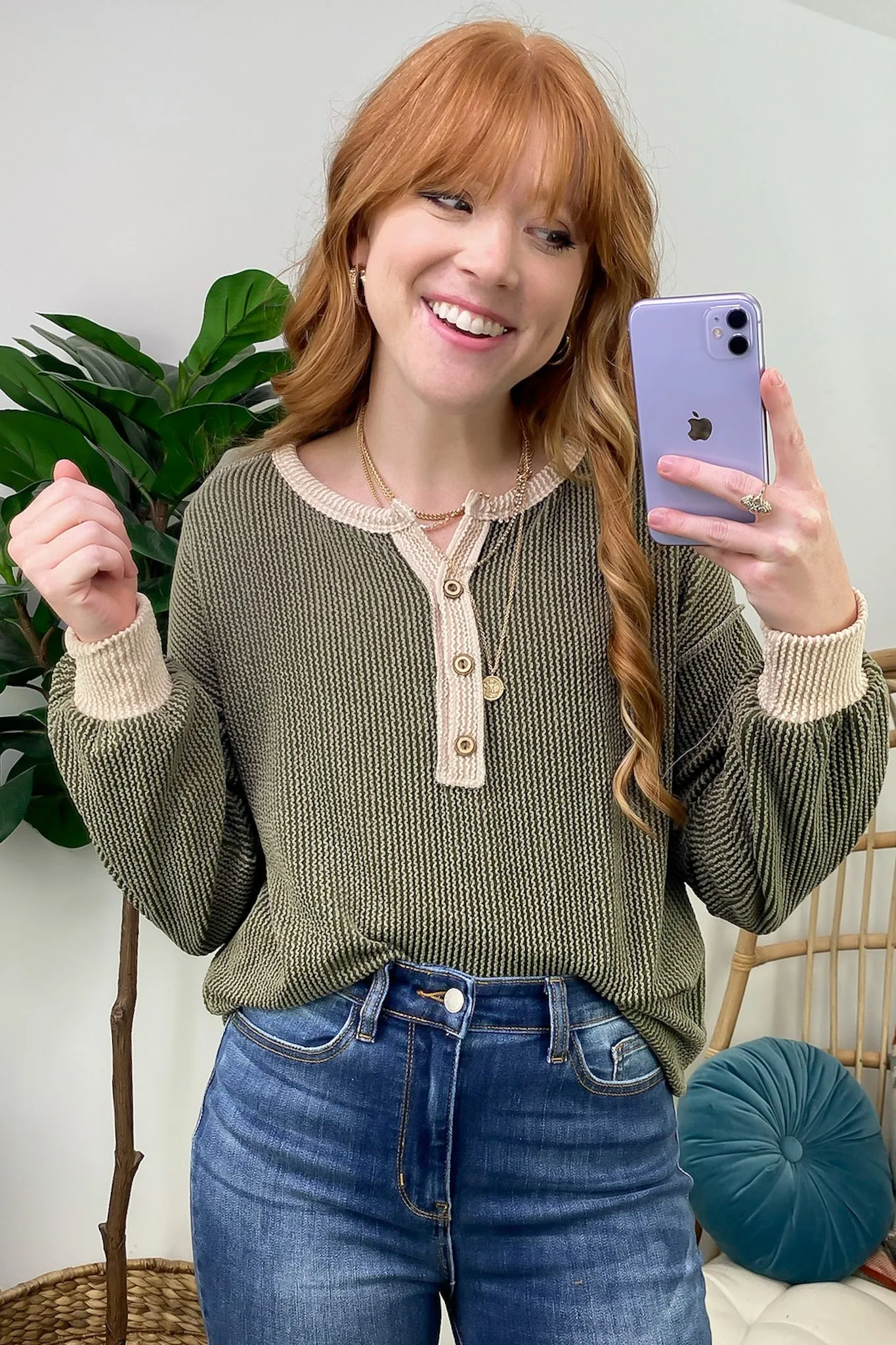 Preslie Rib Knit Button Henley Top - FINAL SALE
