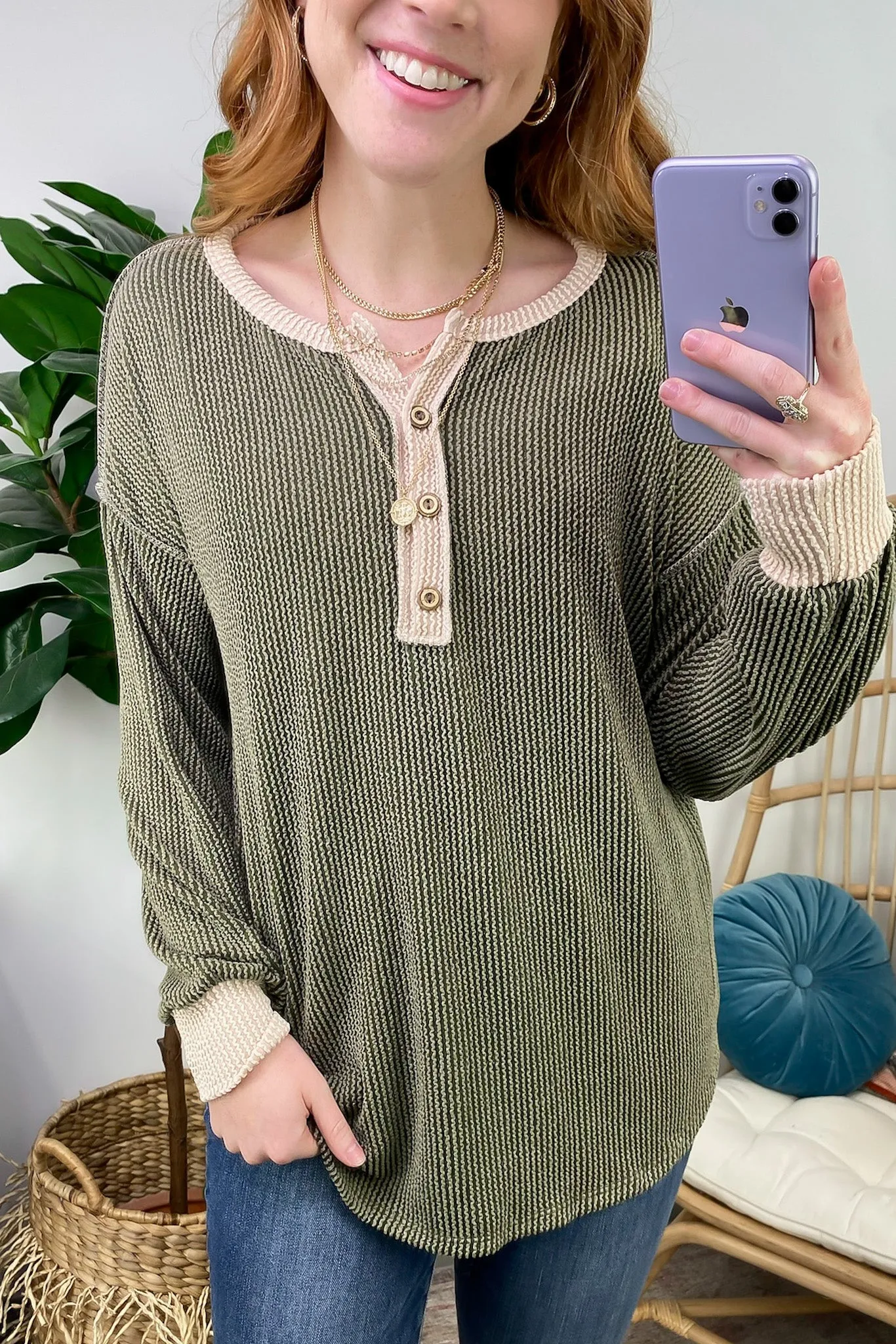 Preslie Rib Knit Button Henley Top - FINAL SALE