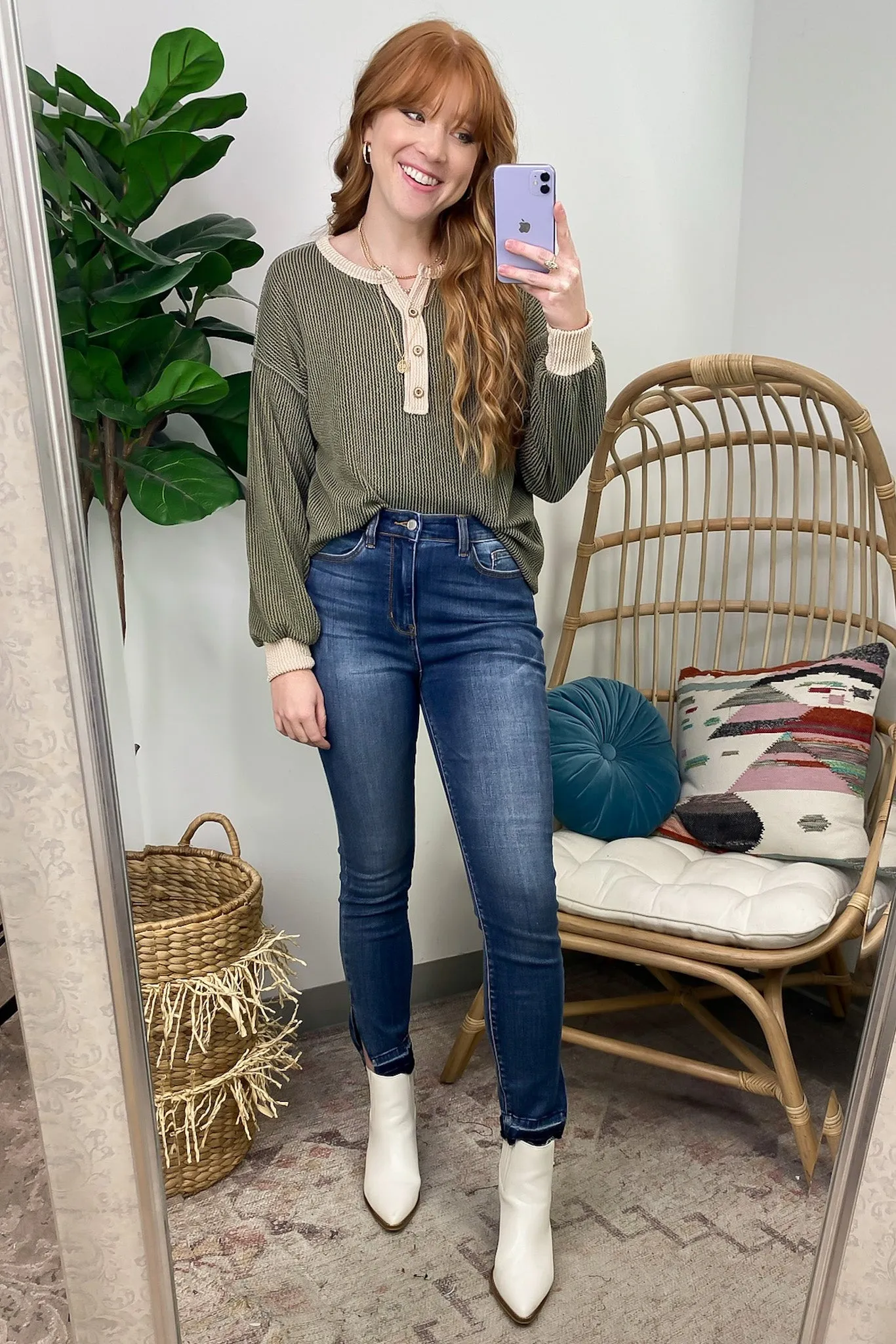 Preslie Rib Knit Button Henley Top - FINAL SALE