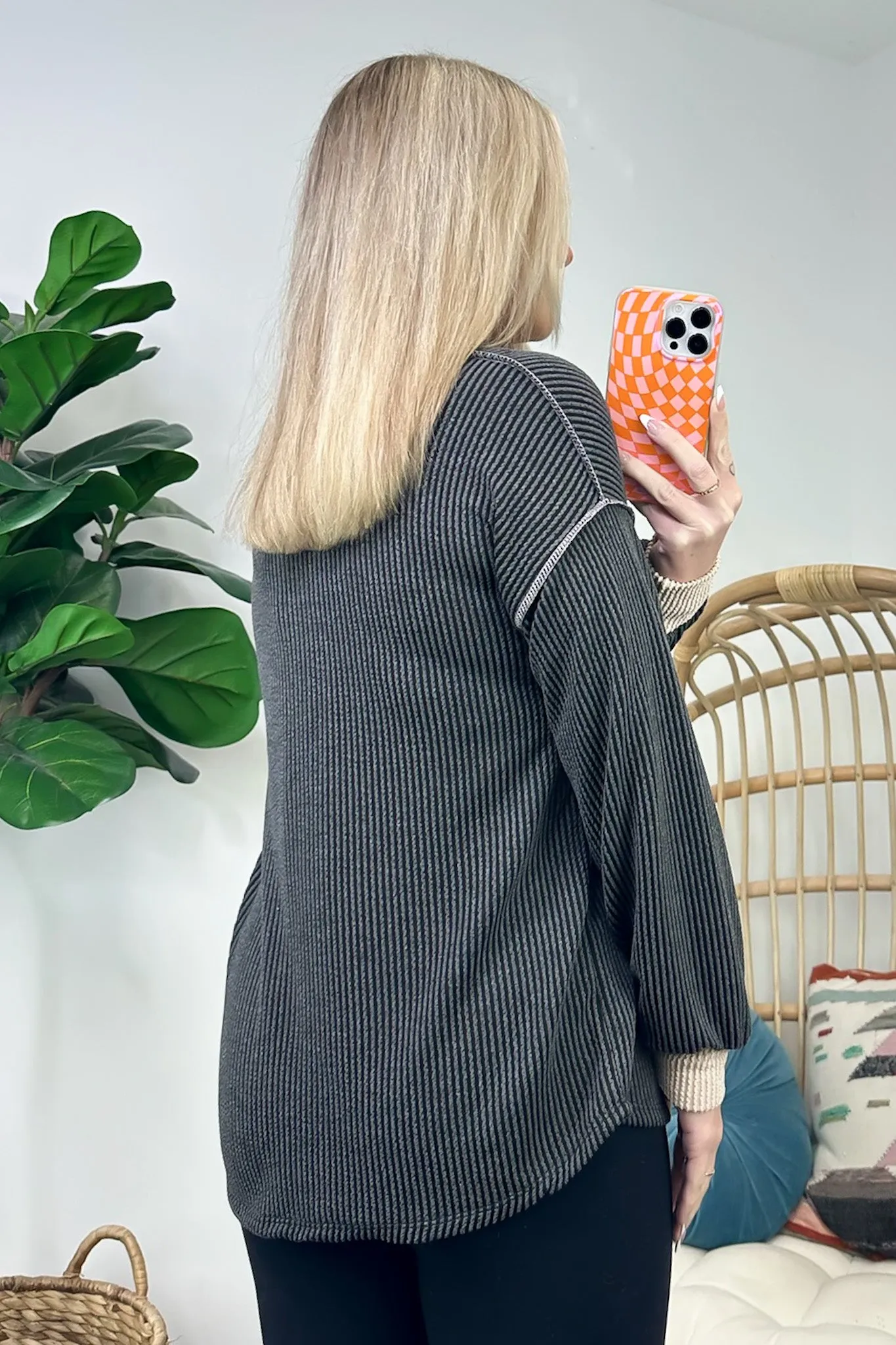 Preslie Rib Knit Button Henley Top - FINAL SALE