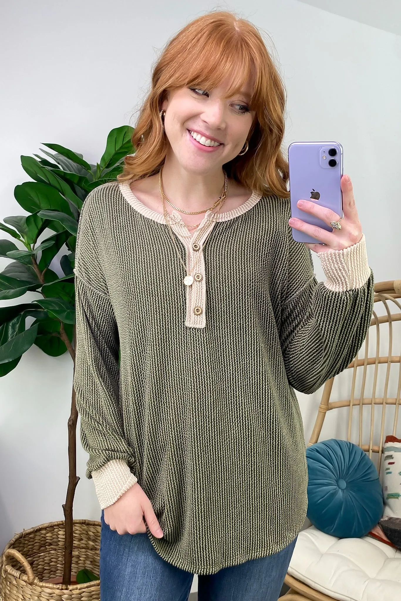 Preslie Rib Knit Button Henley Top - FINAL SALE