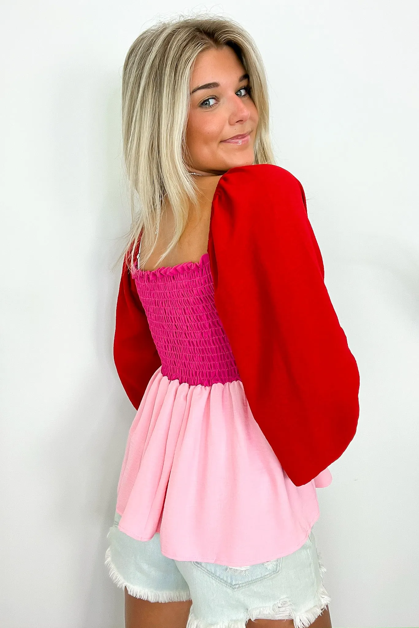 Pretty Perception Color Block Smocked Peplum Top - FINAL SALE