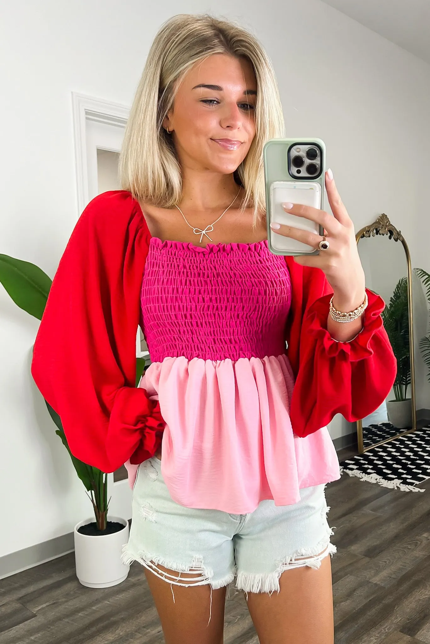 Pretty Perception Color Block Smocked Peplum Top - FINAL SALE