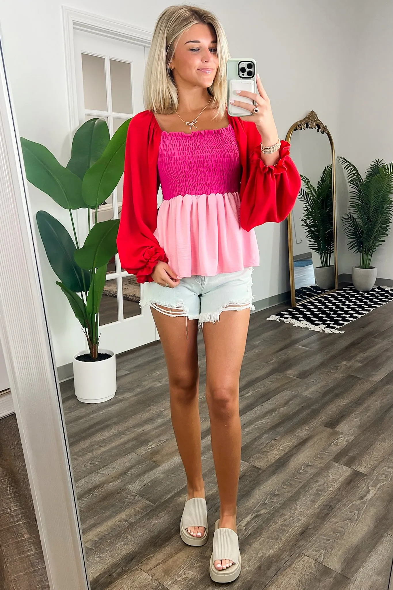Pretty Perception Color Block Smocked Peplum Top - FINAL SALE
