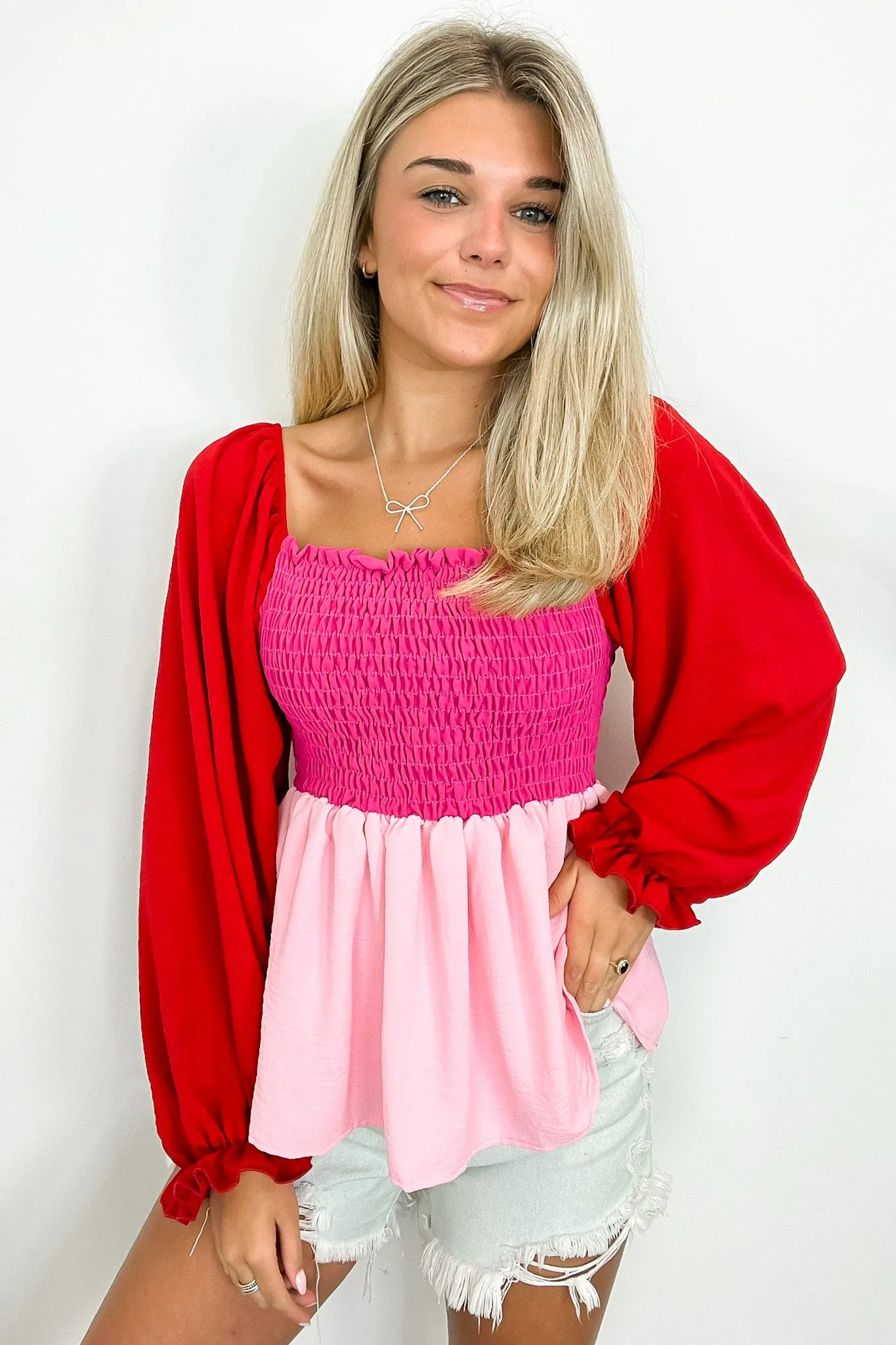 Pretty Perception Color Block Smocked Peplum Top - FINAL SALE