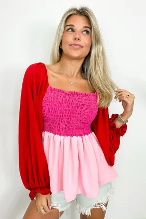 Pretty Perception Color Block Smocked Peplum Top - FINAL SALE