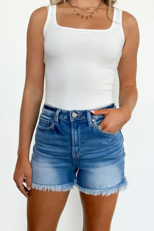 Raelyn Mid Rise Frayed Hem Denim Shorts