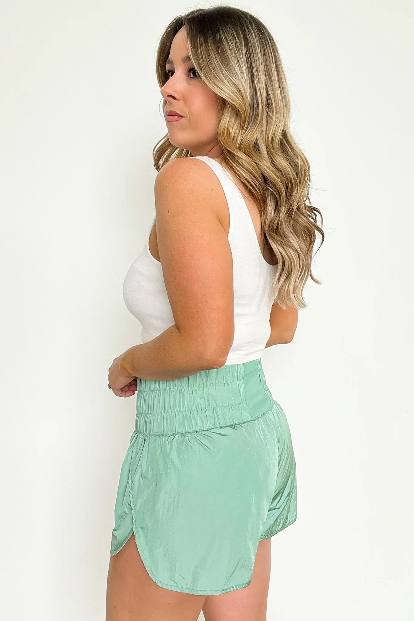 Run Around High Waist Smocked Athletic Shorts - FINAL SALE