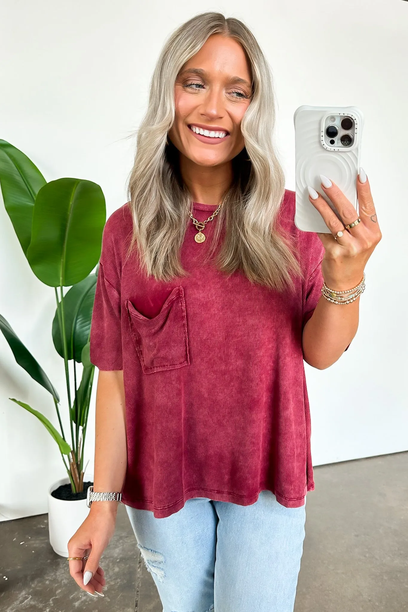 Rylee Mineral Wash Ribbed Relaxed Pocket Top - BACK IN STOCK