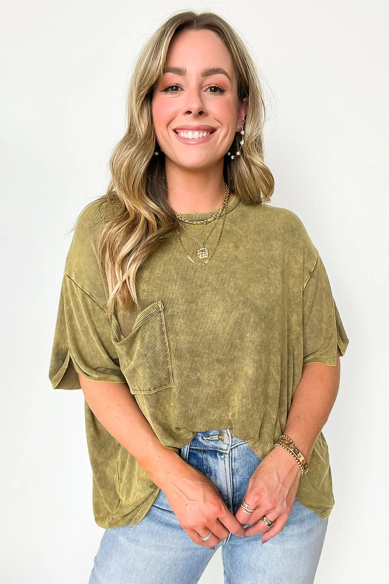 Rylee Mineral Wash Ribbed Relaxed Pocket Top - BACK IN STOCK