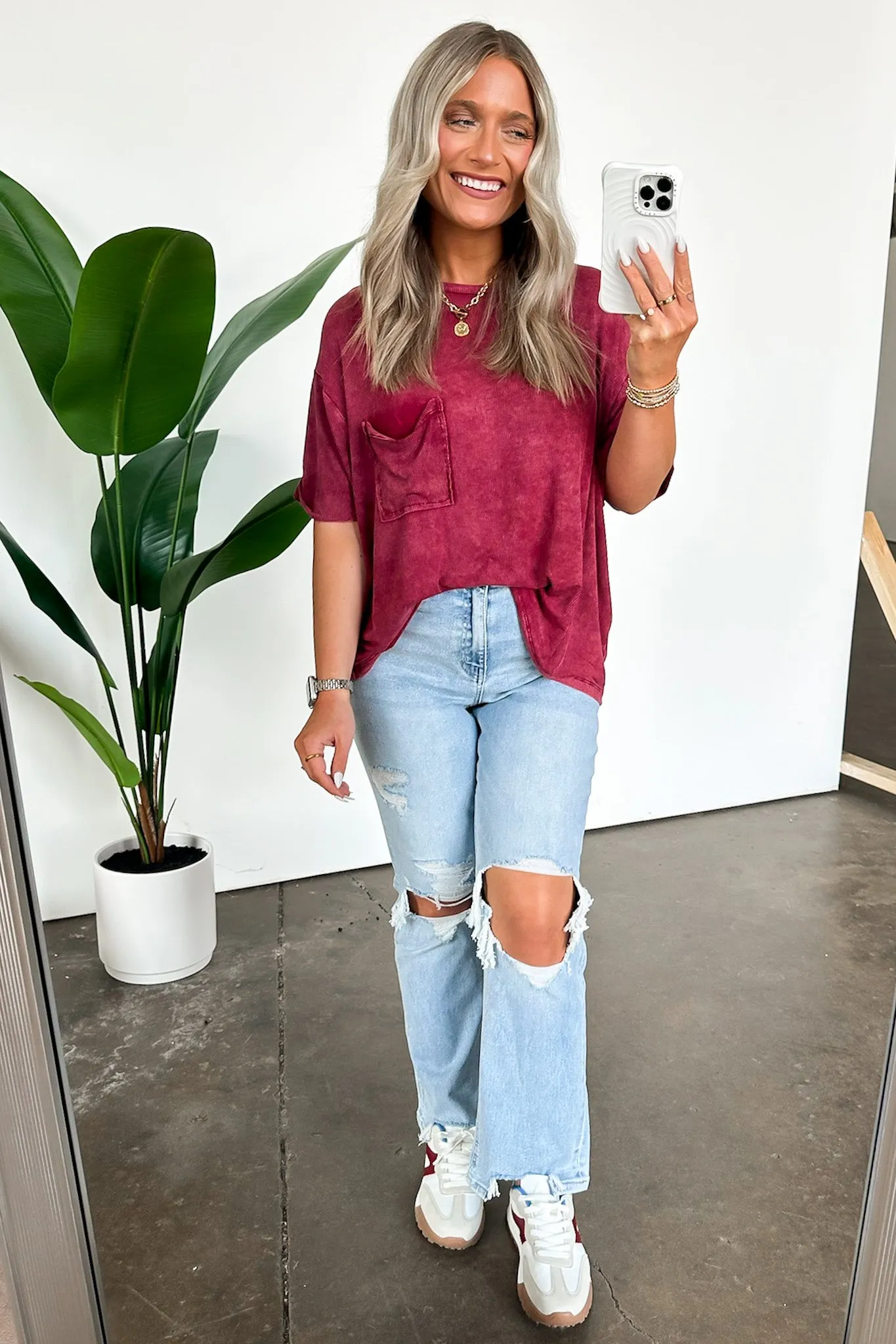Rylee Mineral Wash Ribbed Relaxed Pocket Top - BACK IN STOCK