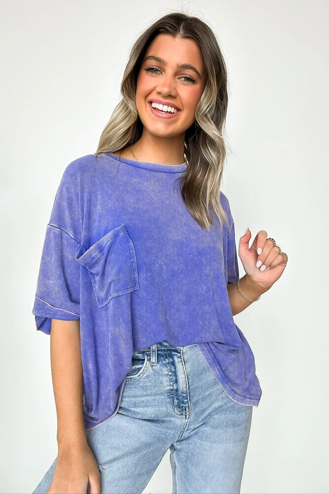 Rylee Mineral Wash Ribbed Relaxed Pocket Top - BACK IN STOCK