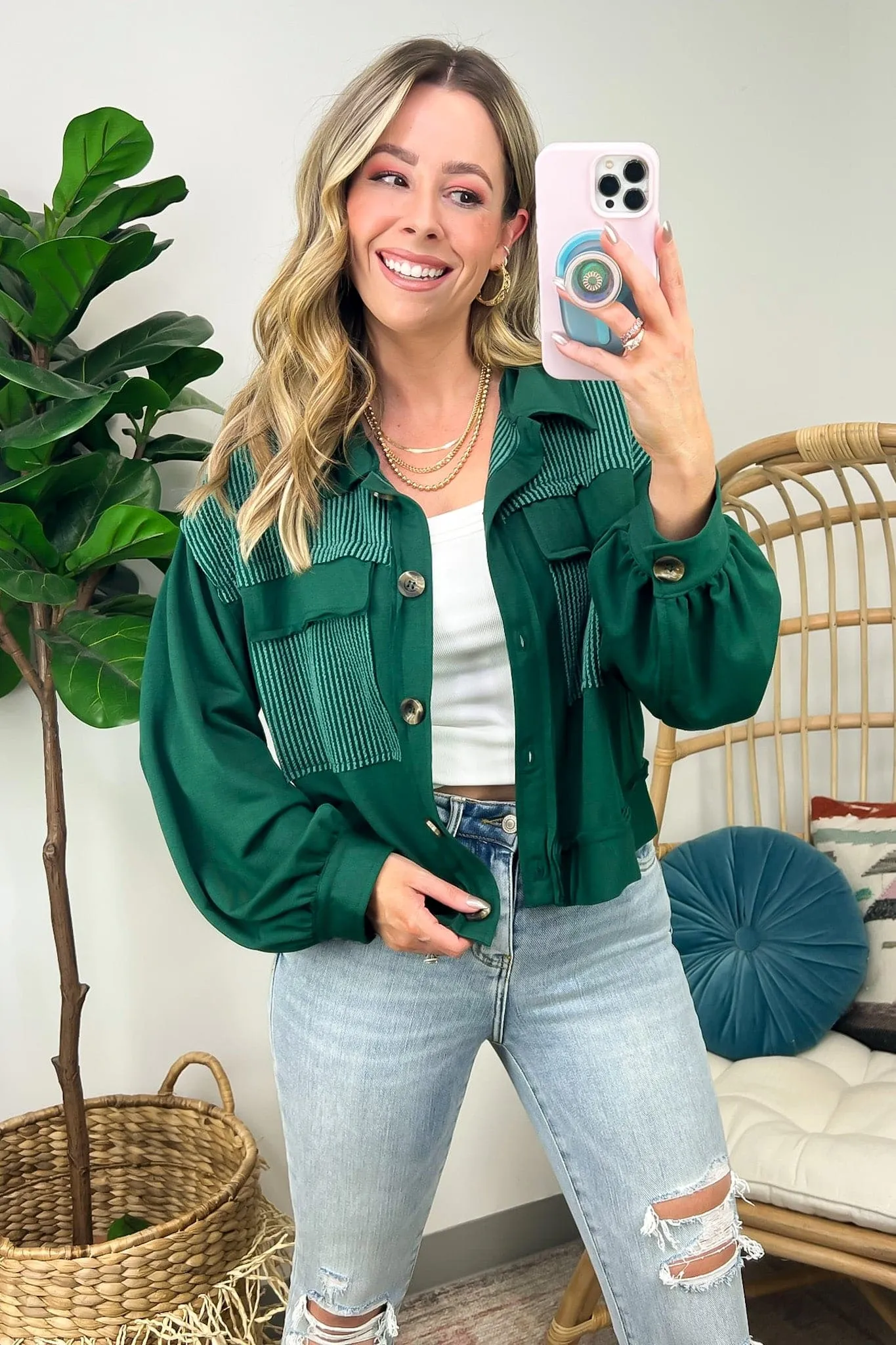 Saleigh Oversized Crop Rib Shacket - BACK IN STOCK