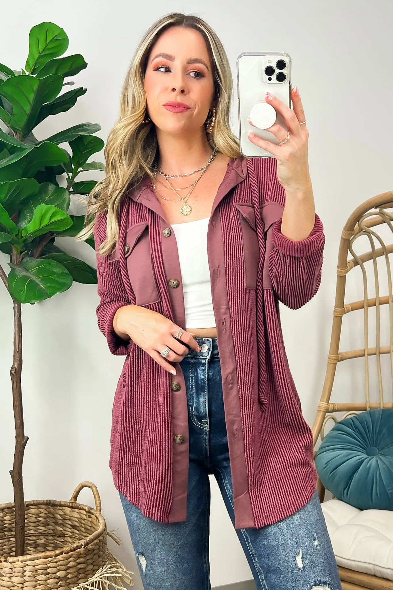 Saturday Satisfaction Ribbed Hooded Shacket - BACK IN STOCK!