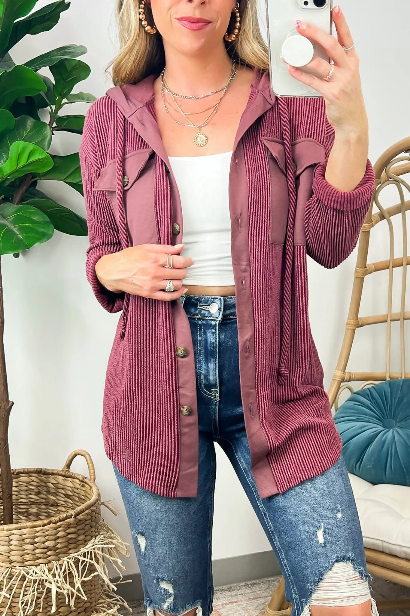 Saturday Satisfaction Ribbed Hooded Shacket - BACK IN STOCK!