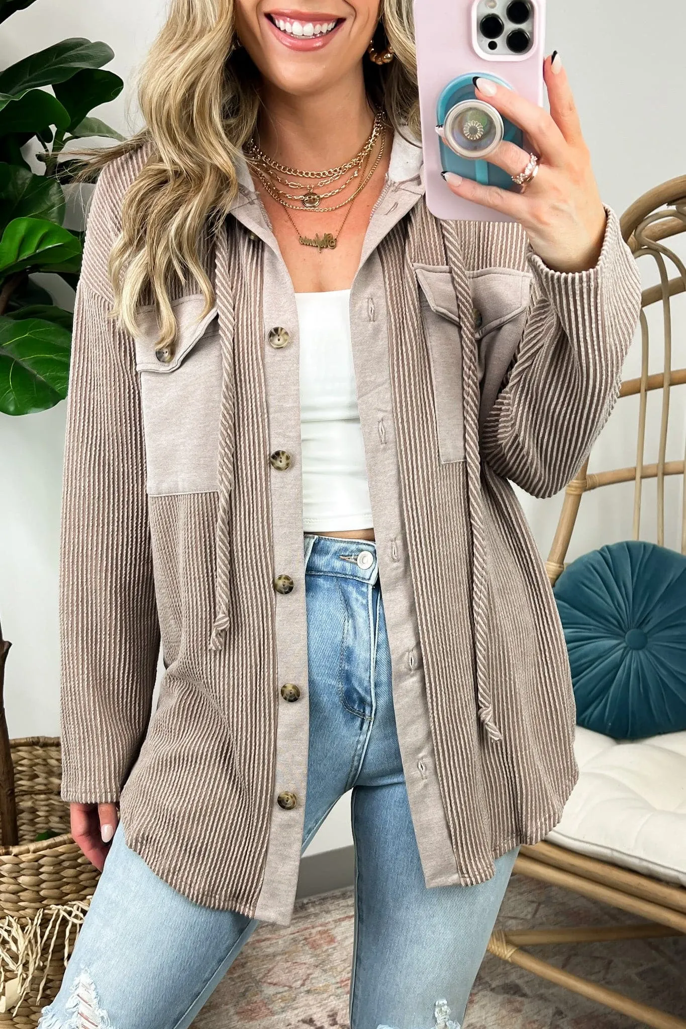 Saturday Satisfaction Ribbed Hooded Shacket - BACK IN STOCK!