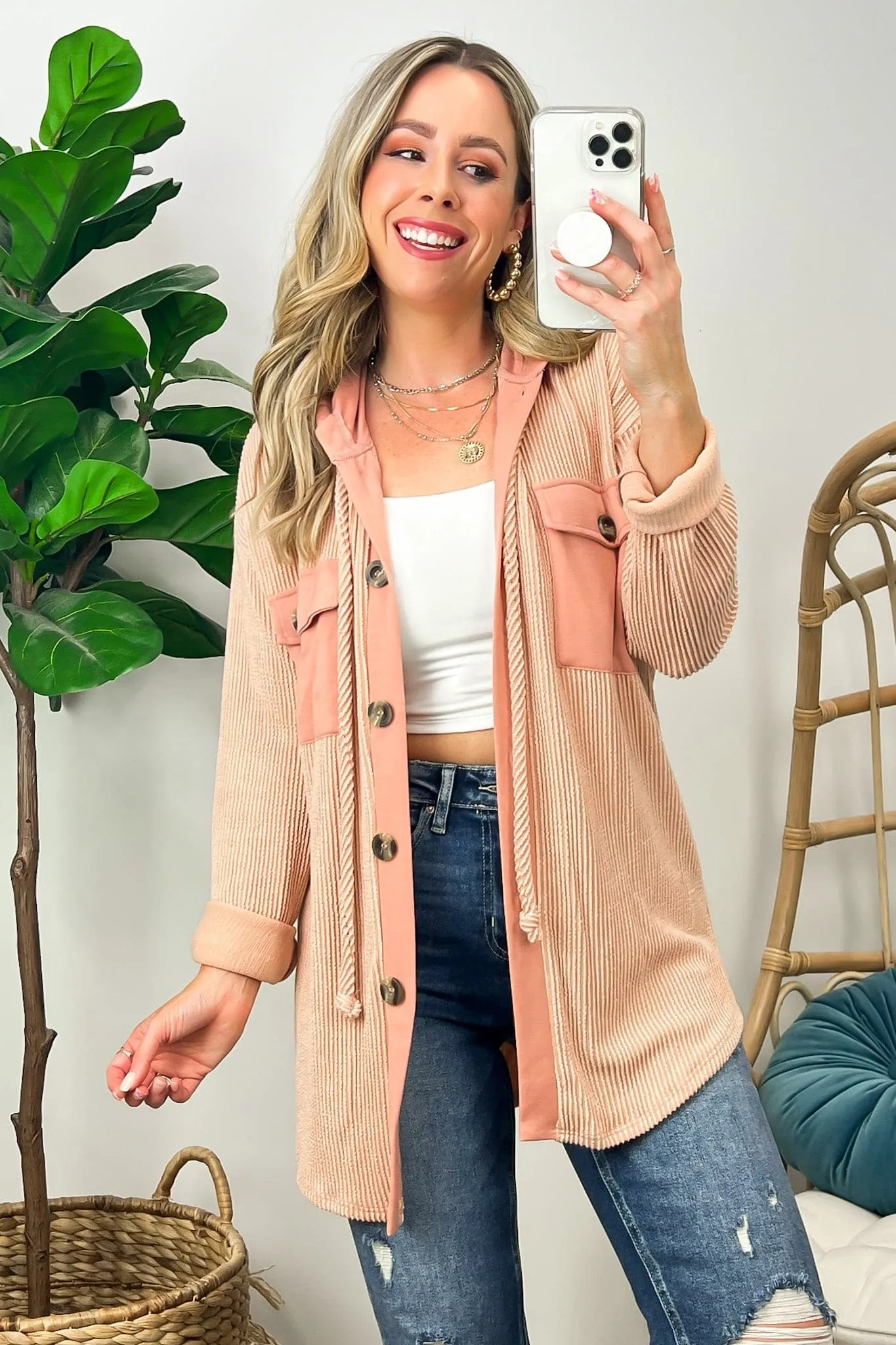 Saturday Satisfaction Ribbed Hooded Shacket - BACK IN STOCK!