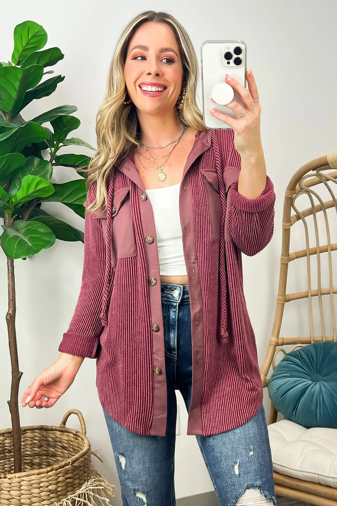 Saturday Satisfaction Ribbed Hooded Shacket - BACK IN STOCK!