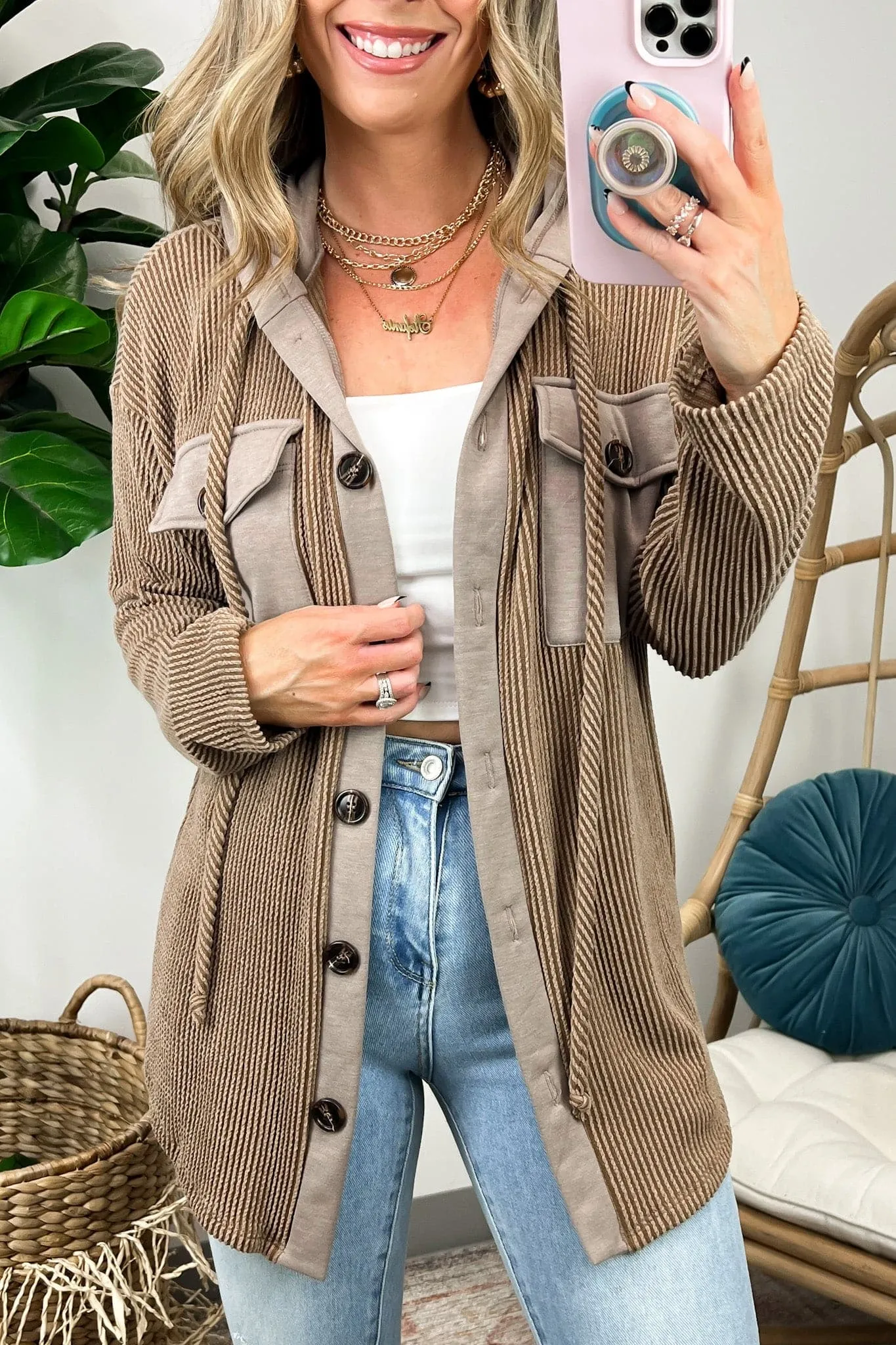 Saturday Satisfaction Ribbed Hooded Shacket - BACK IN STOCK!
